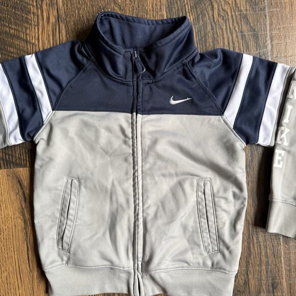 Vtg Nike Toddler Track Jacket 3T Gray Navy Zip Up Full Logo Y2K Style Retro Look - Picture 3 of 7